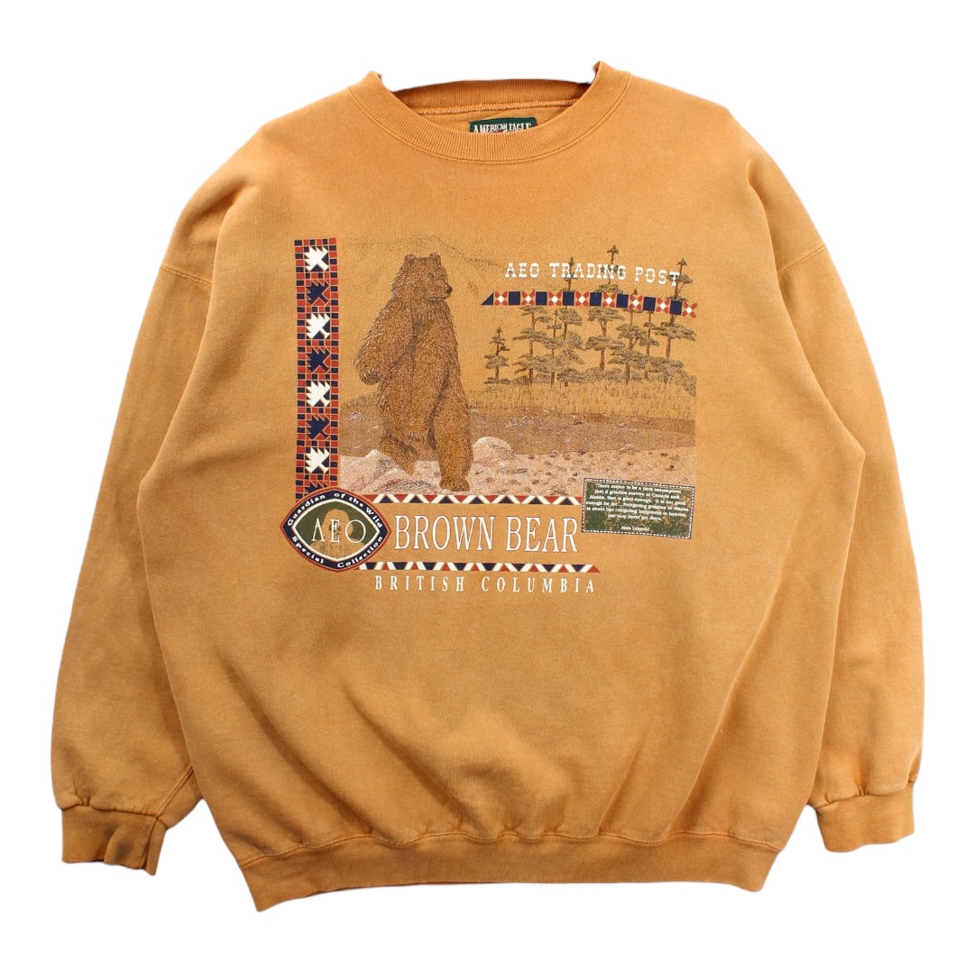90s American Eagle brown bear british columbia crewneck XL