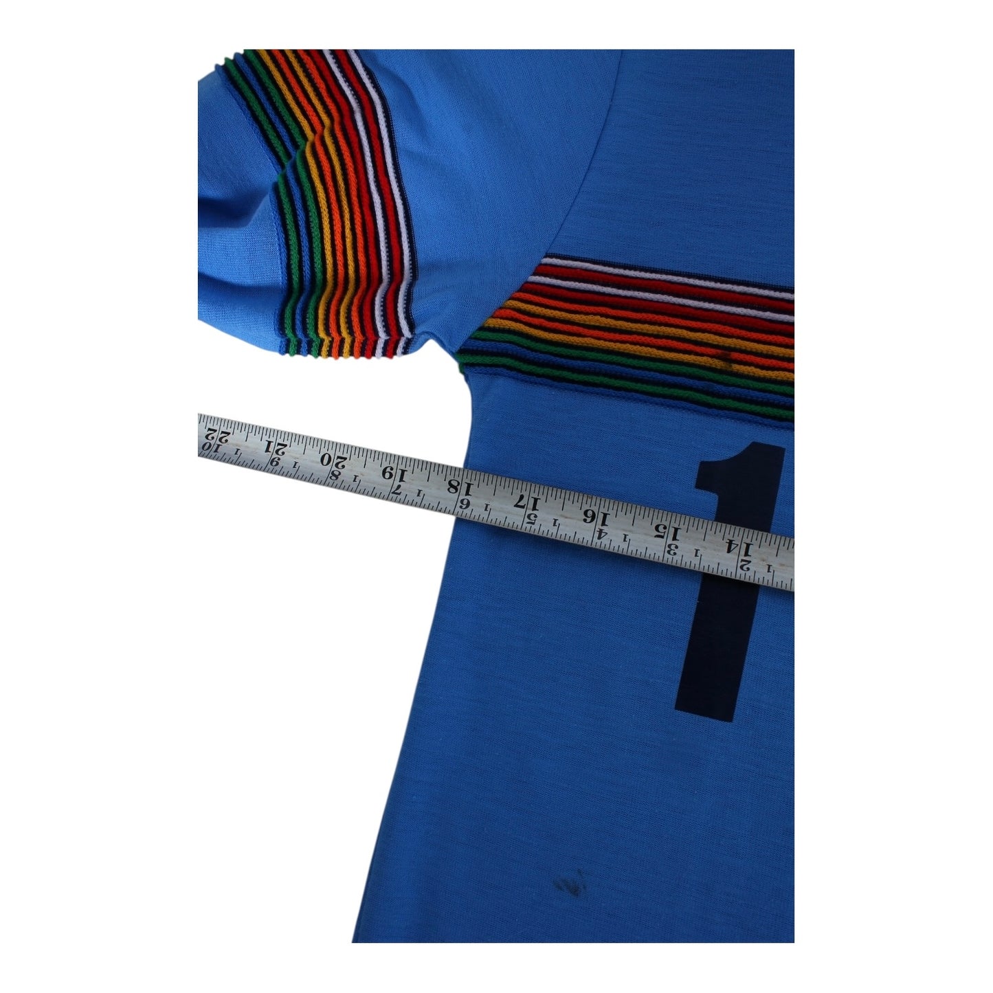 70s Waubonsee rainbow polo shirt small