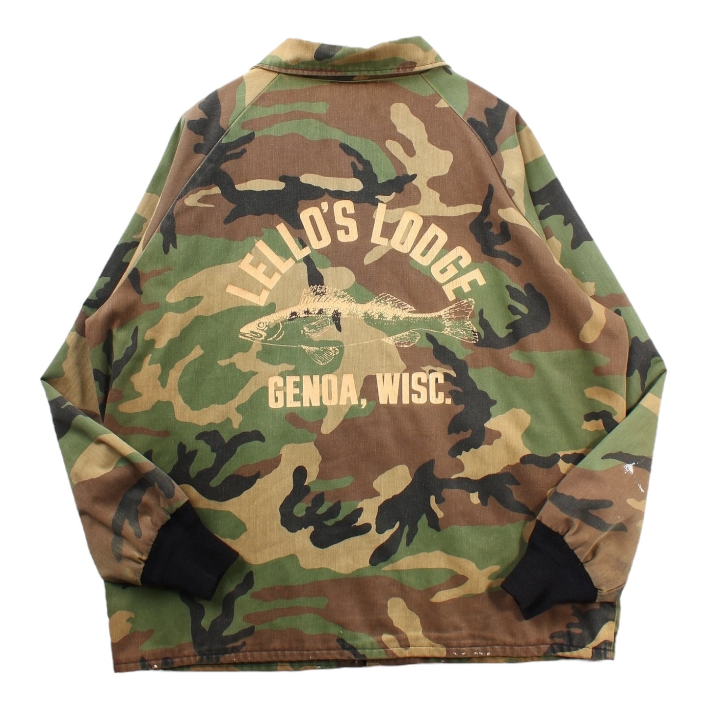 80s Lelos lodge walleye genoa wisconsin camo jacket XL