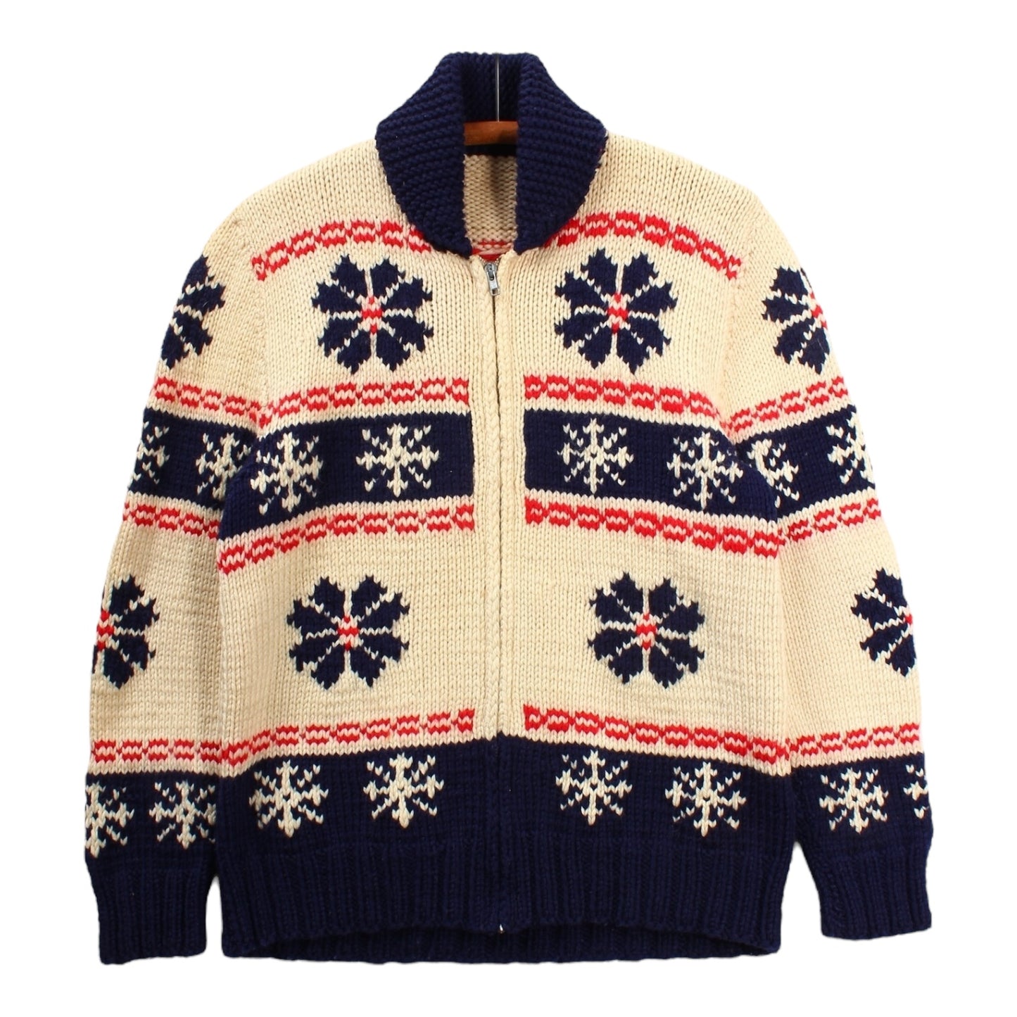 60s Cowichan style snowflake wool zip sweater Small