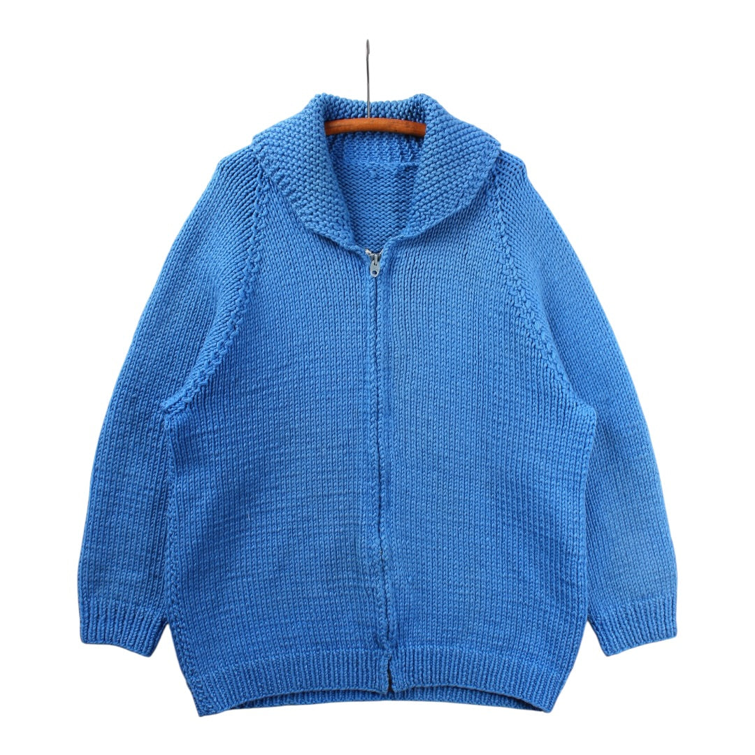 70s Solid blue cowichan style sweater XL
