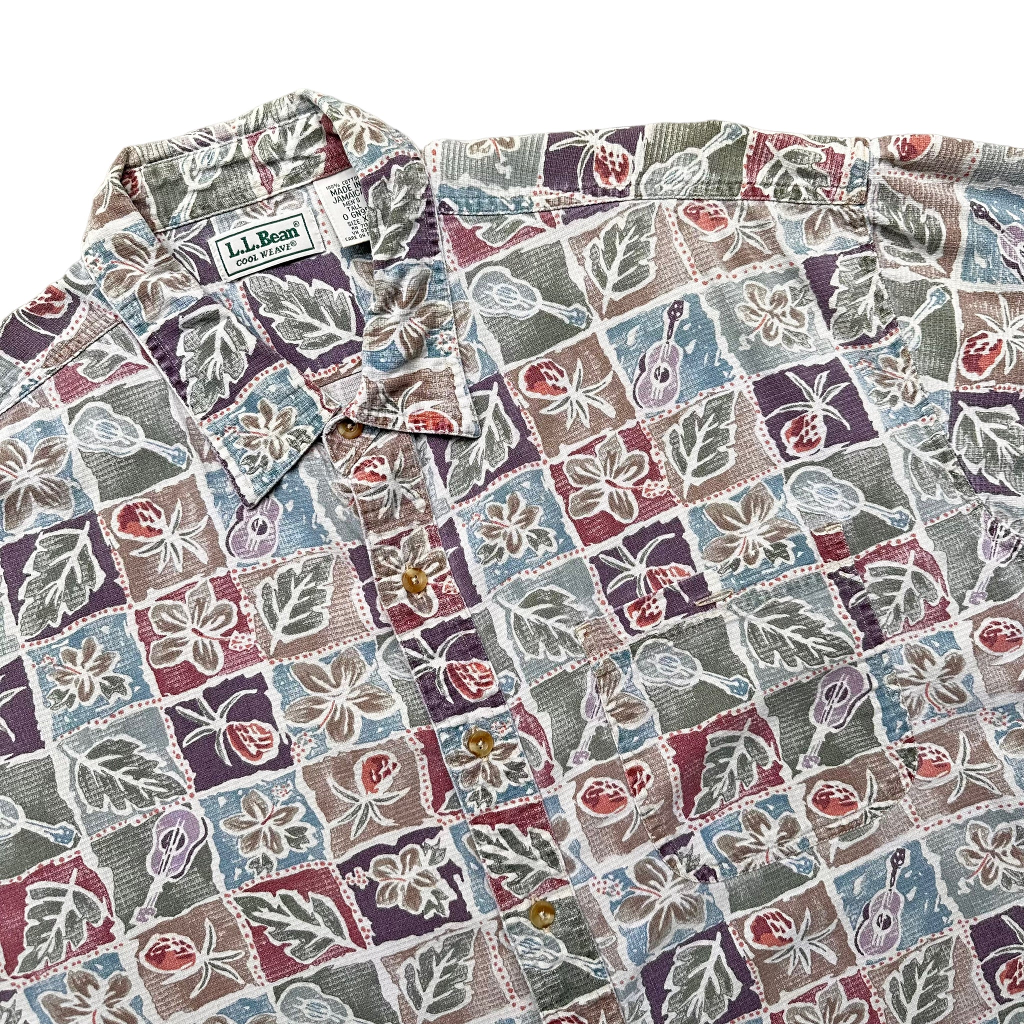 LL Bean cool weave leaf print shirt XL