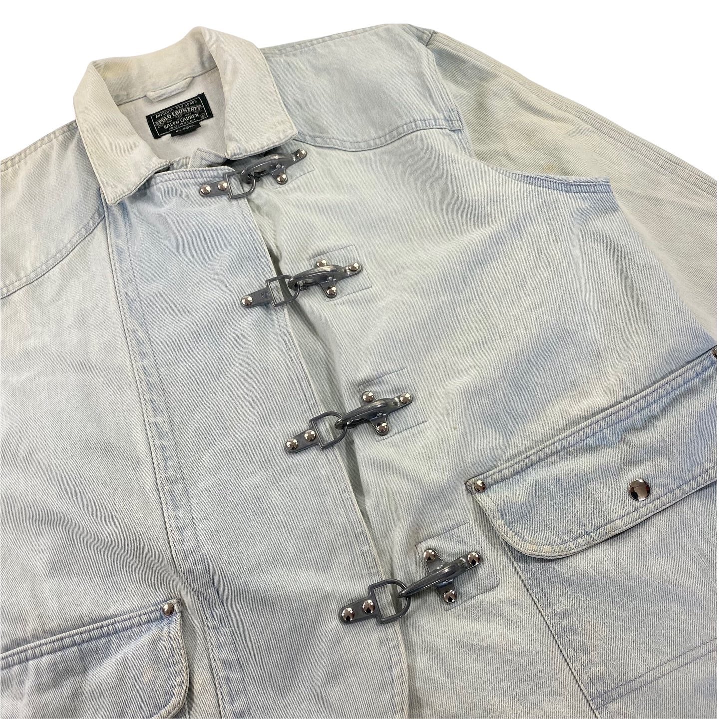 Polo country washed out blue fireman’s clasp denim jacket Large