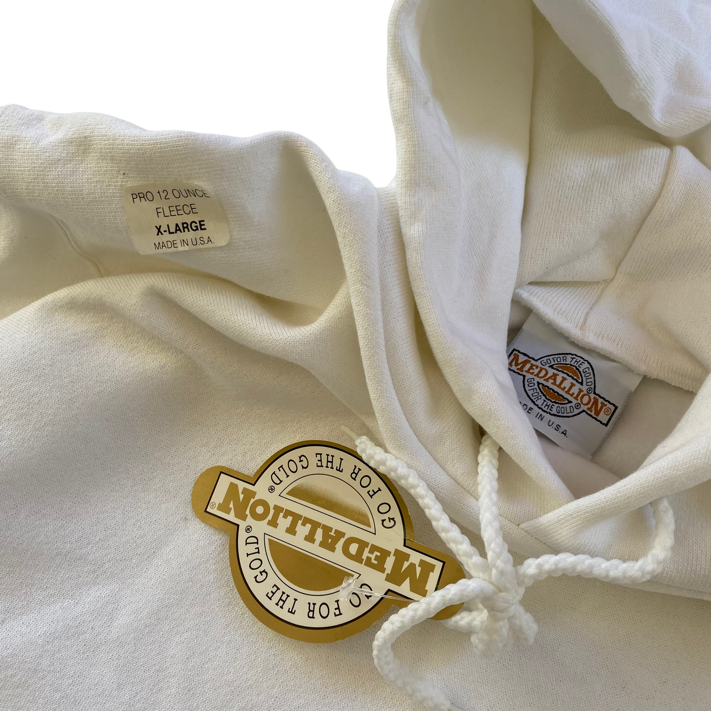 90s AACA Blank White 12oz Medallion Hoodie - Extra Large