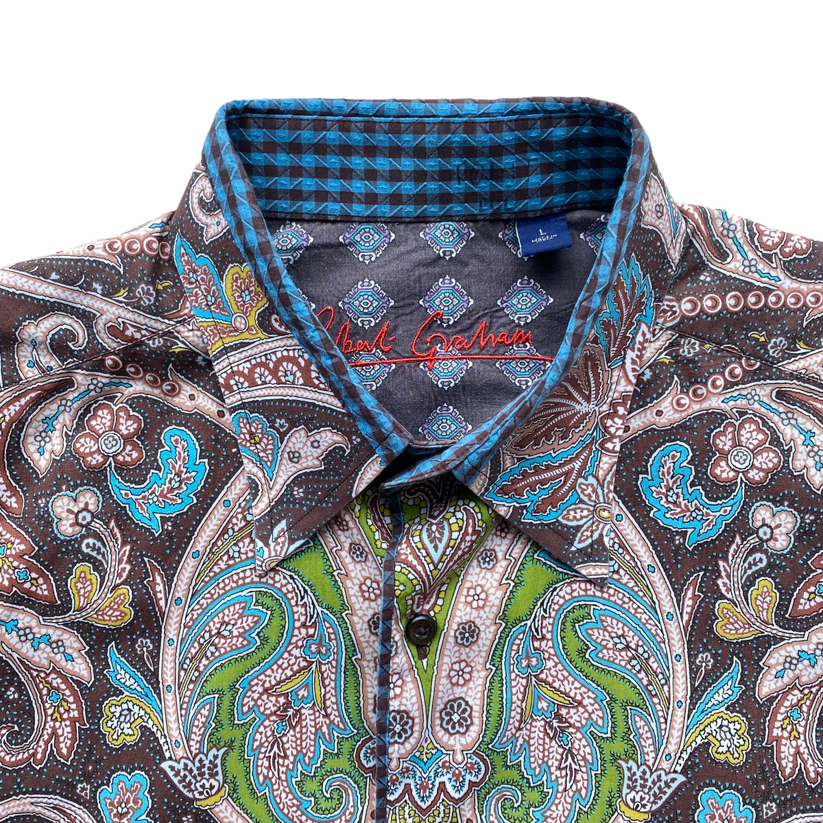 Robert Graham Beautiful Multi Color Paisley Men's S/S Shirt classicFit  Large NEW