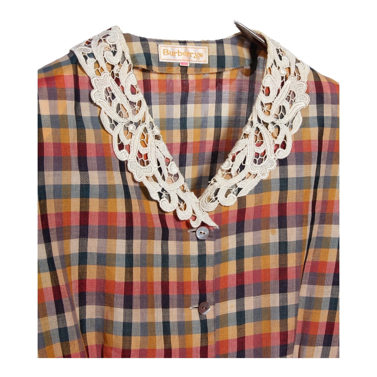 80s Burberry lacey button up blouse small