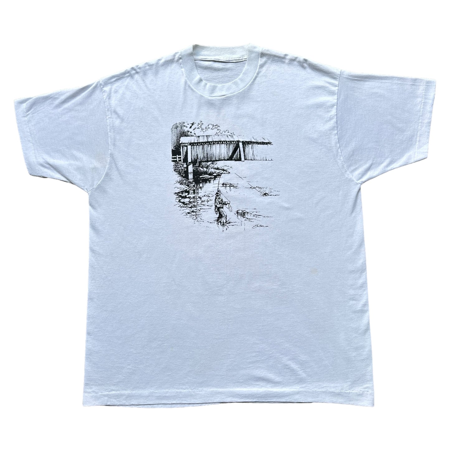 Fly fishing covered bridge graphic tee XL