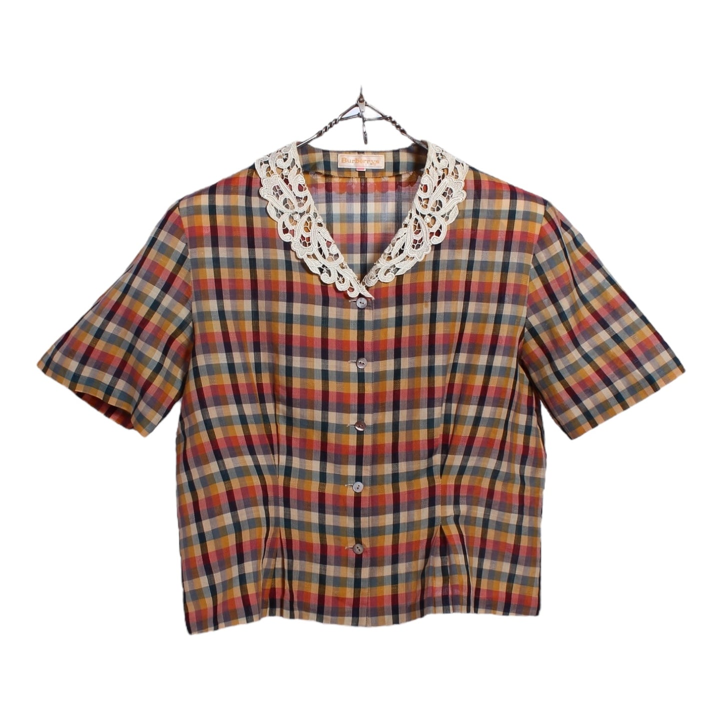 80s Burberry lacey button up blouse small