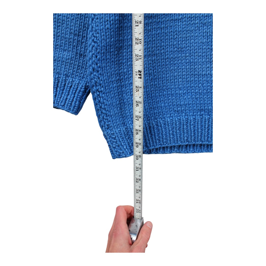 70s Solid blue cowichan style sweater XL