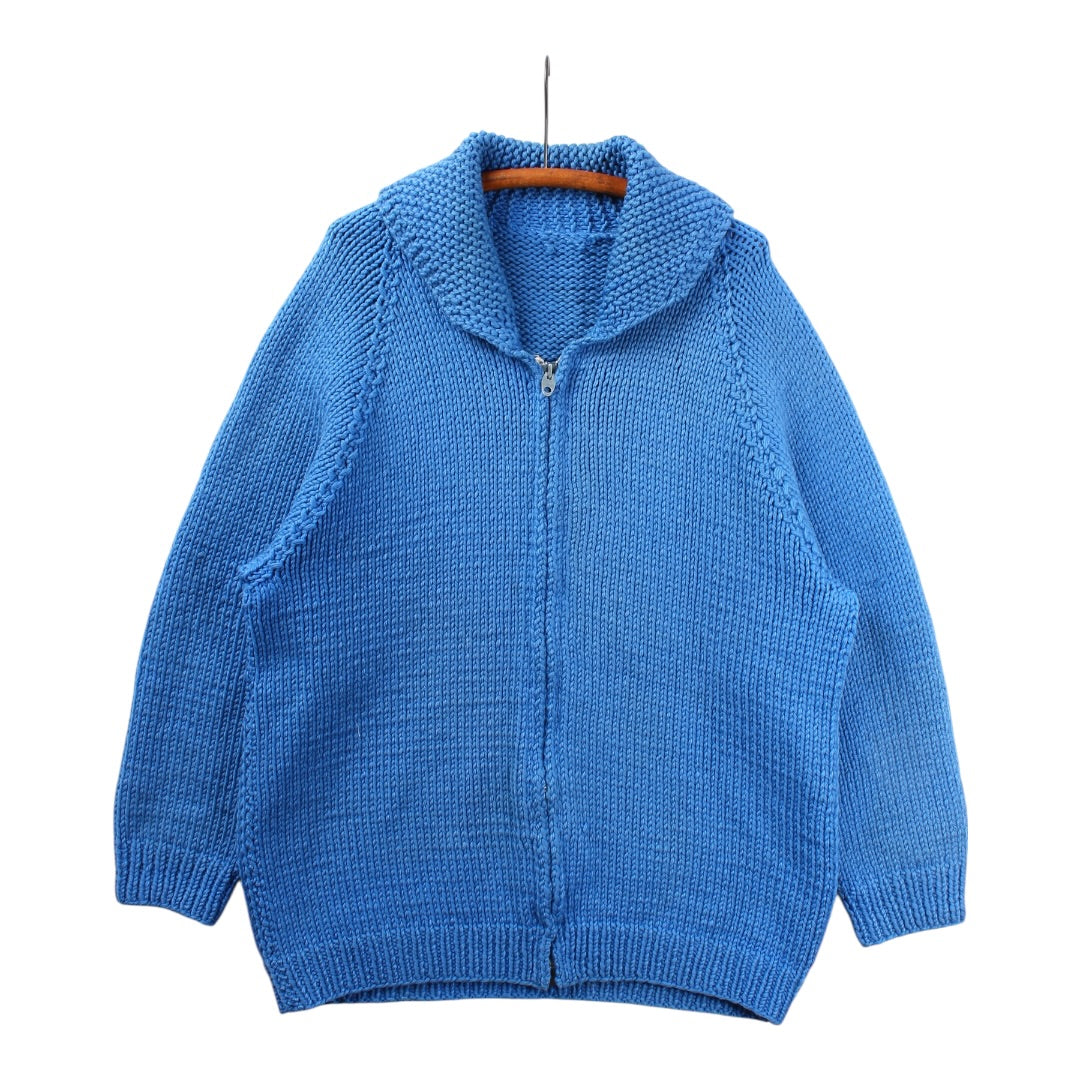 70s Solid blue cowichan style sweater XL