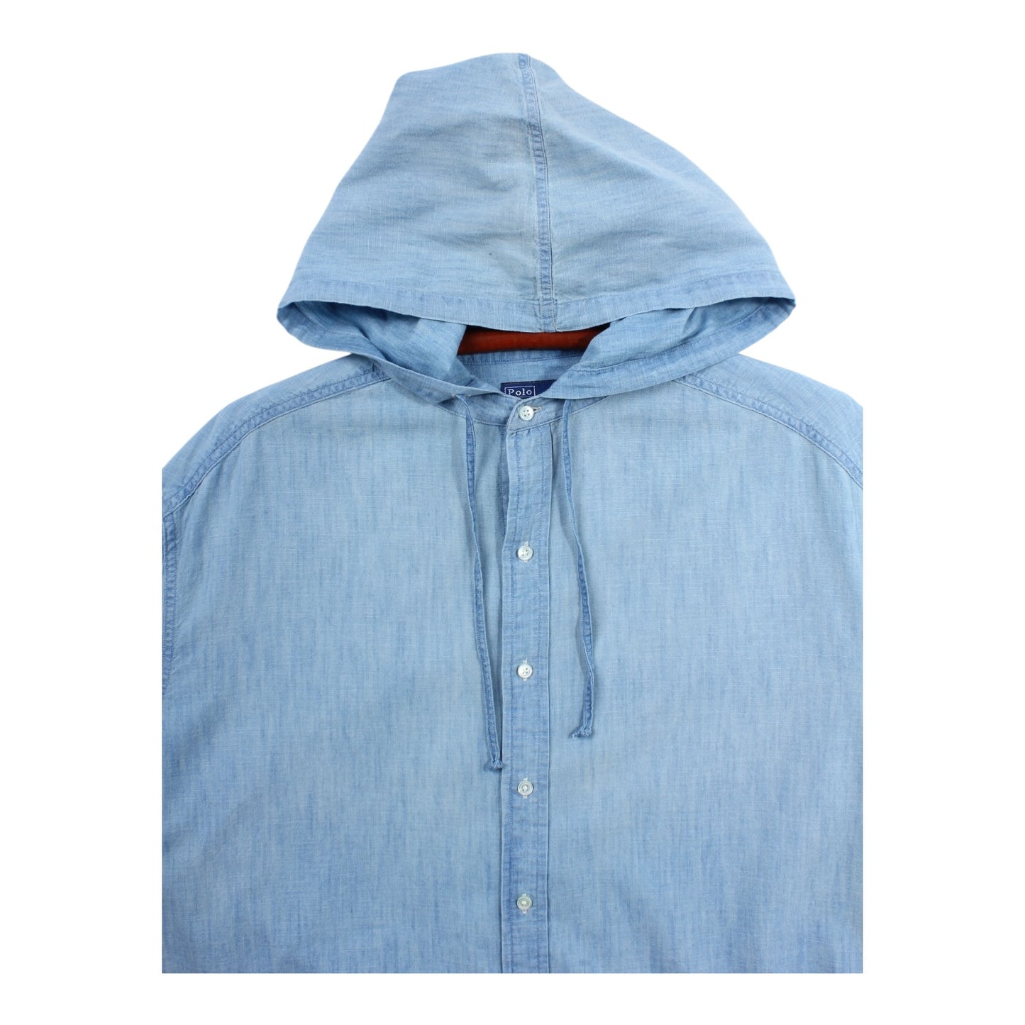 Polo Ralph Lauren hooded button up shirt. cropped short like a wading jacket  large