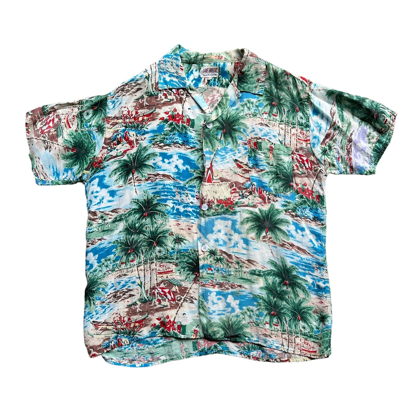 60s Rayon hand printed aloha shirt small