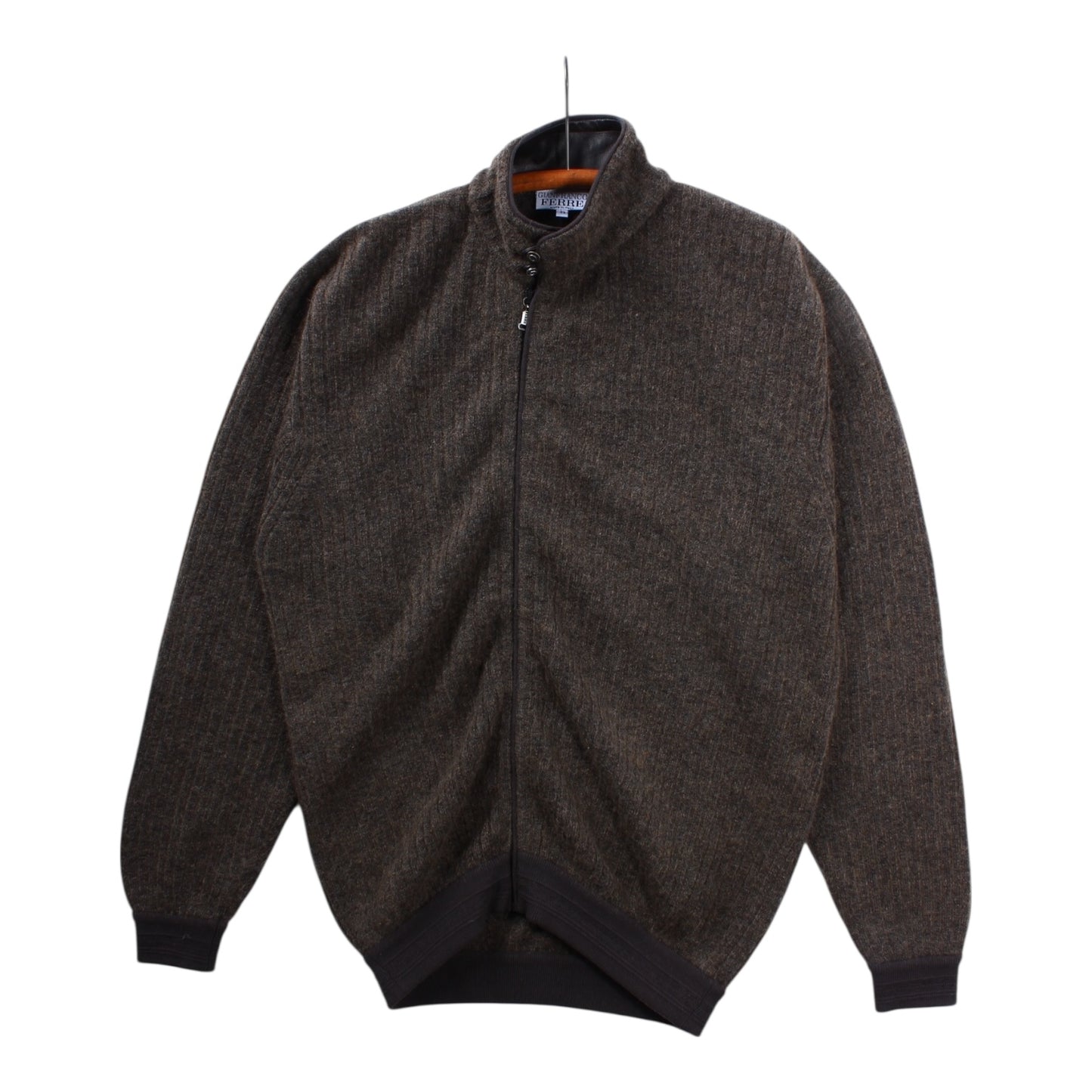 Gianfranco ferre wool and leather zip sweater XL