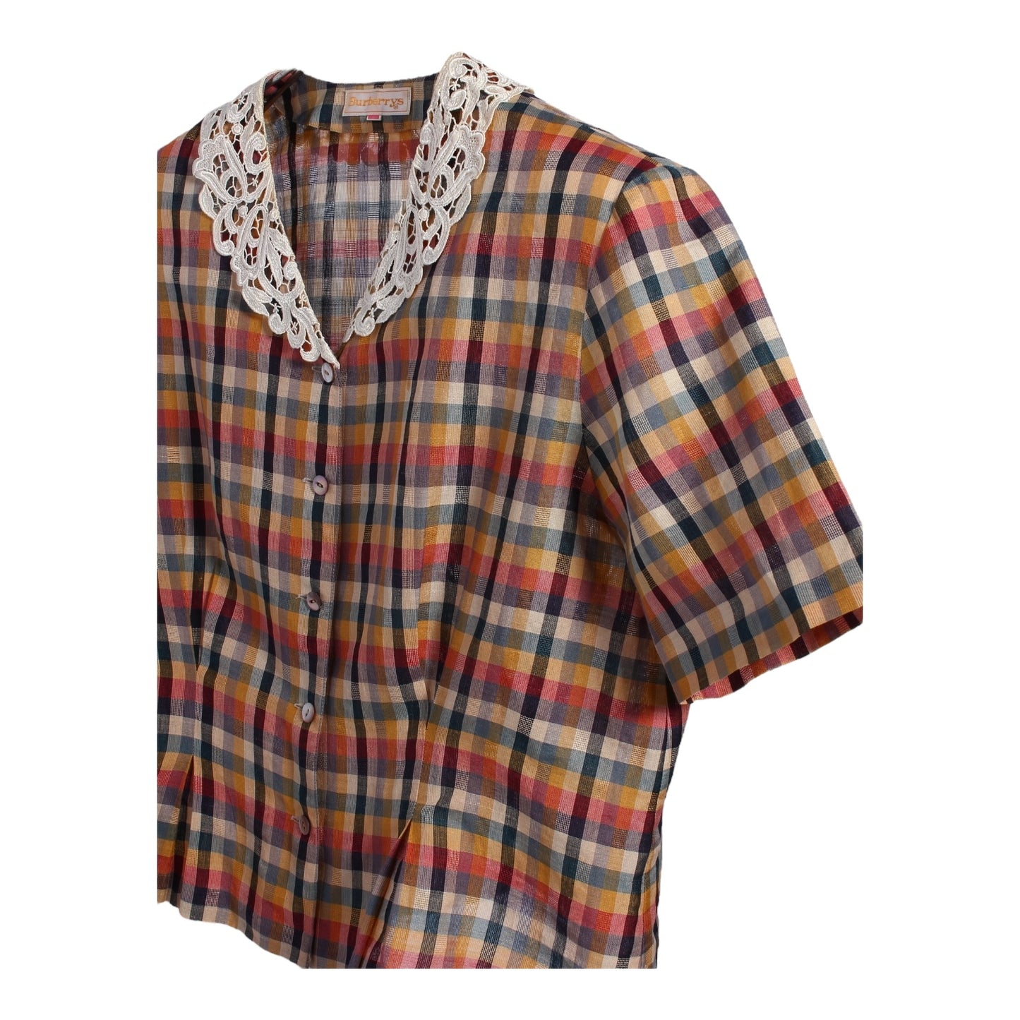 80s Burberry lacey button up blouse small