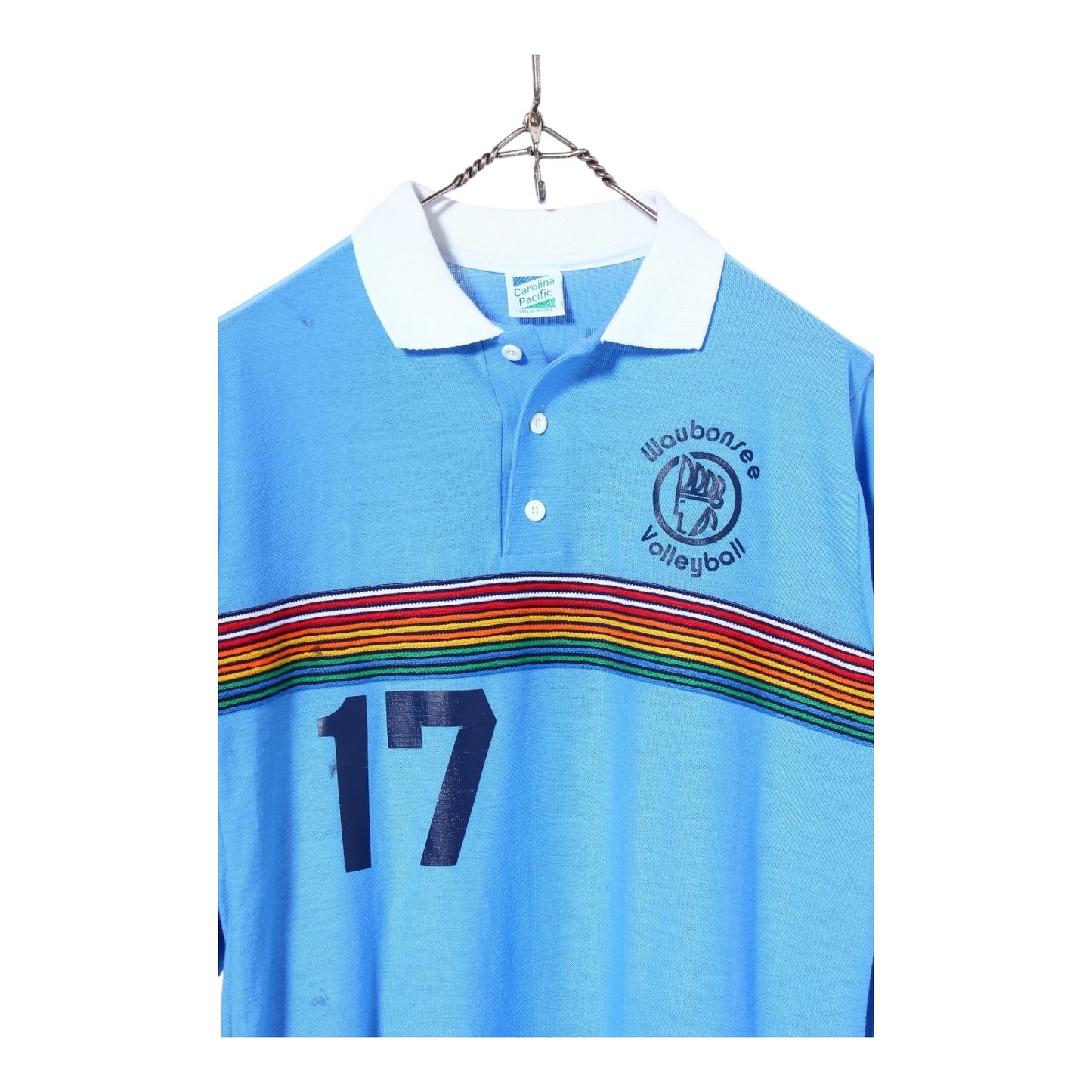 70s Waubonsee rainbow polo shirt small