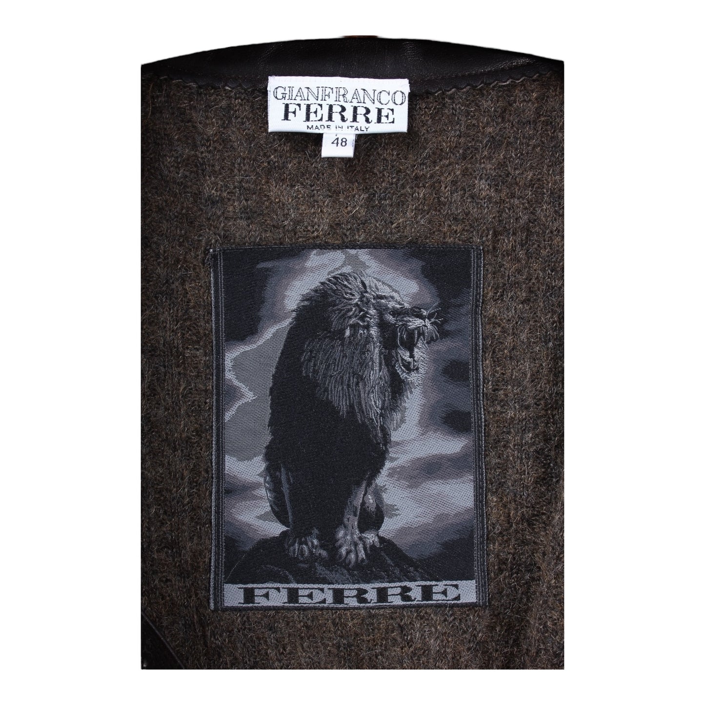 Gianfranco ferre wool and leather zip sweater XL