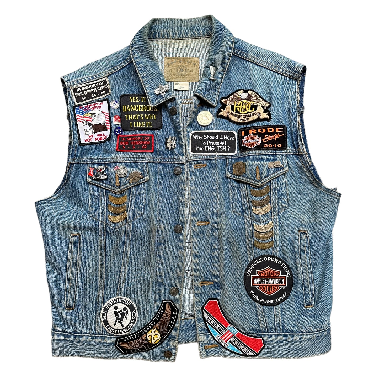 Harley patch cover denim vest large