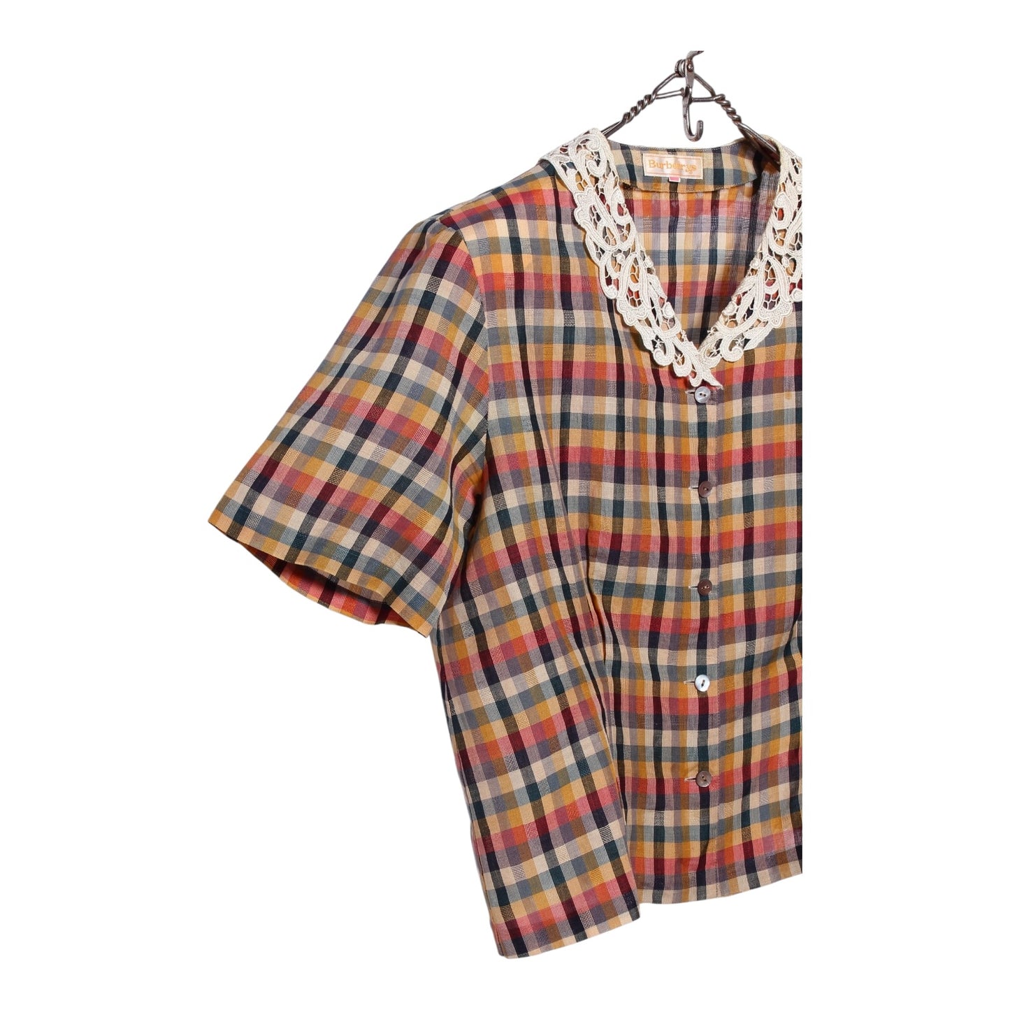 80s Burberry lacey button up blouse small