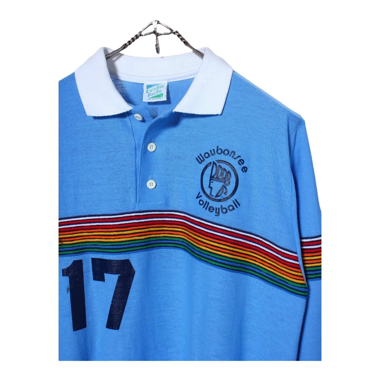 70s Waubonsee rainbow polo shirt small