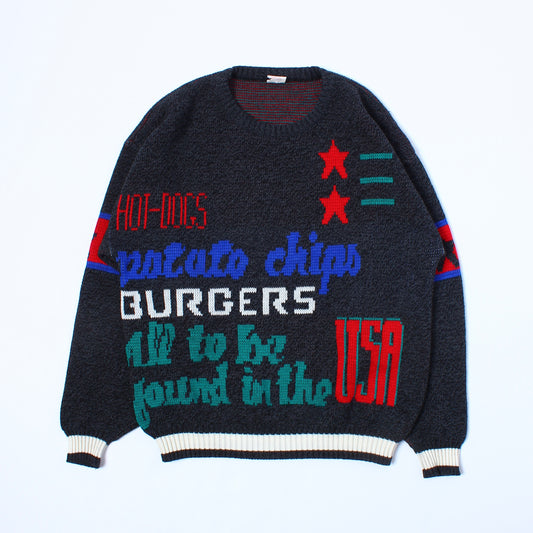 All to be found in the USA sweater S/M hot dogs burgers