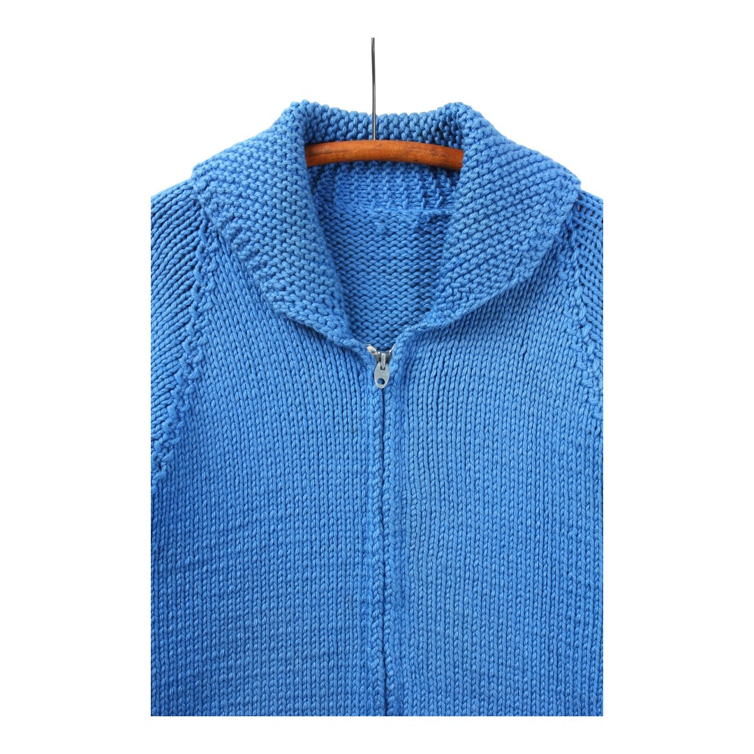 70s Solid blue cowichan style sweater XL