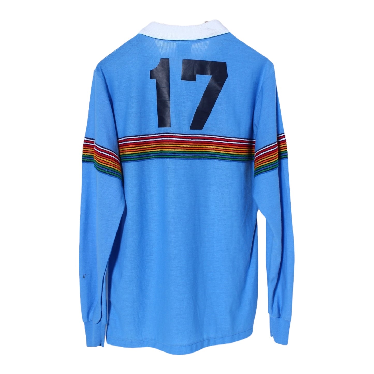 70s Waubonsee rainbow polo shirt small