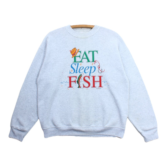 90s Eat sleep fish crewneck large