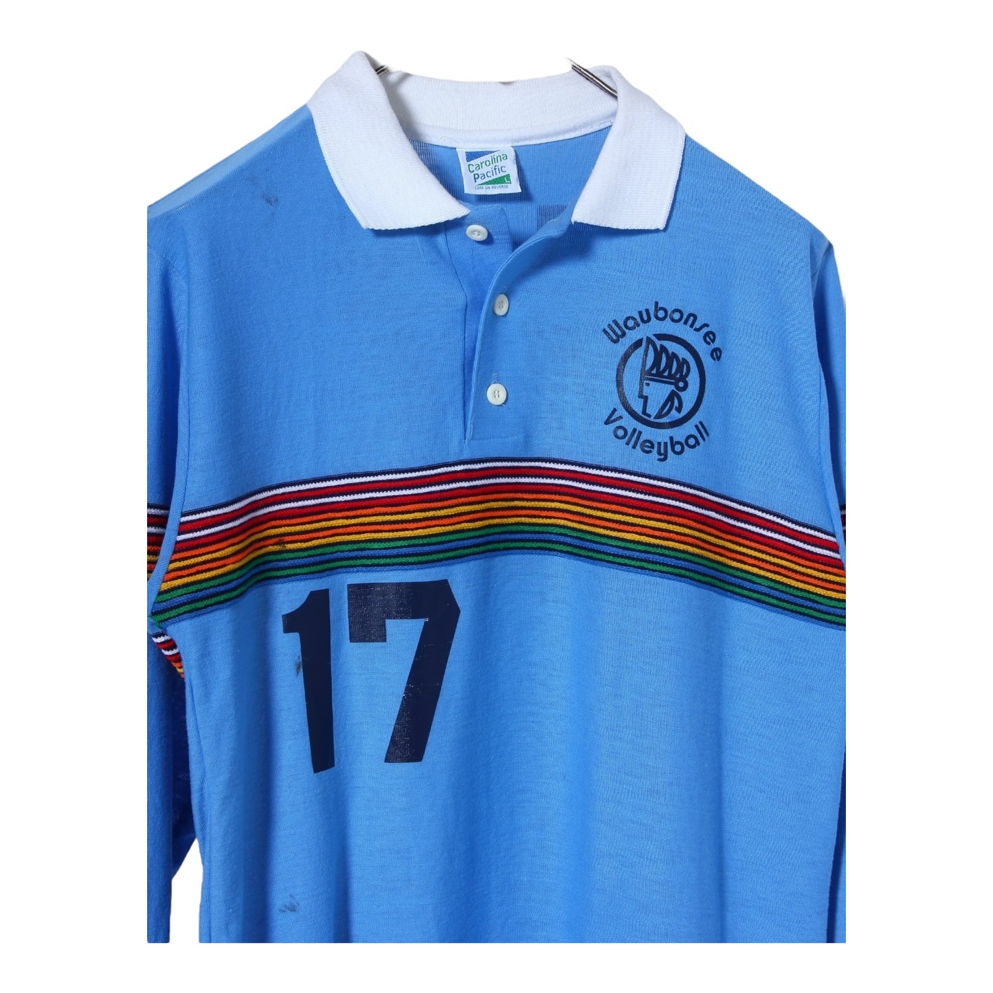 70s Waubonsee rainbow polo shirt small