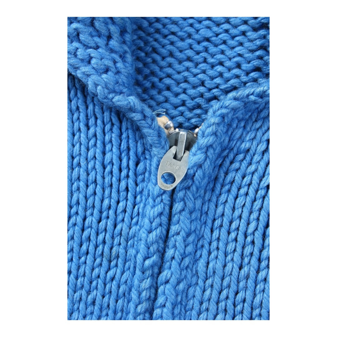 70s Solid blue cowichan style sweater XL