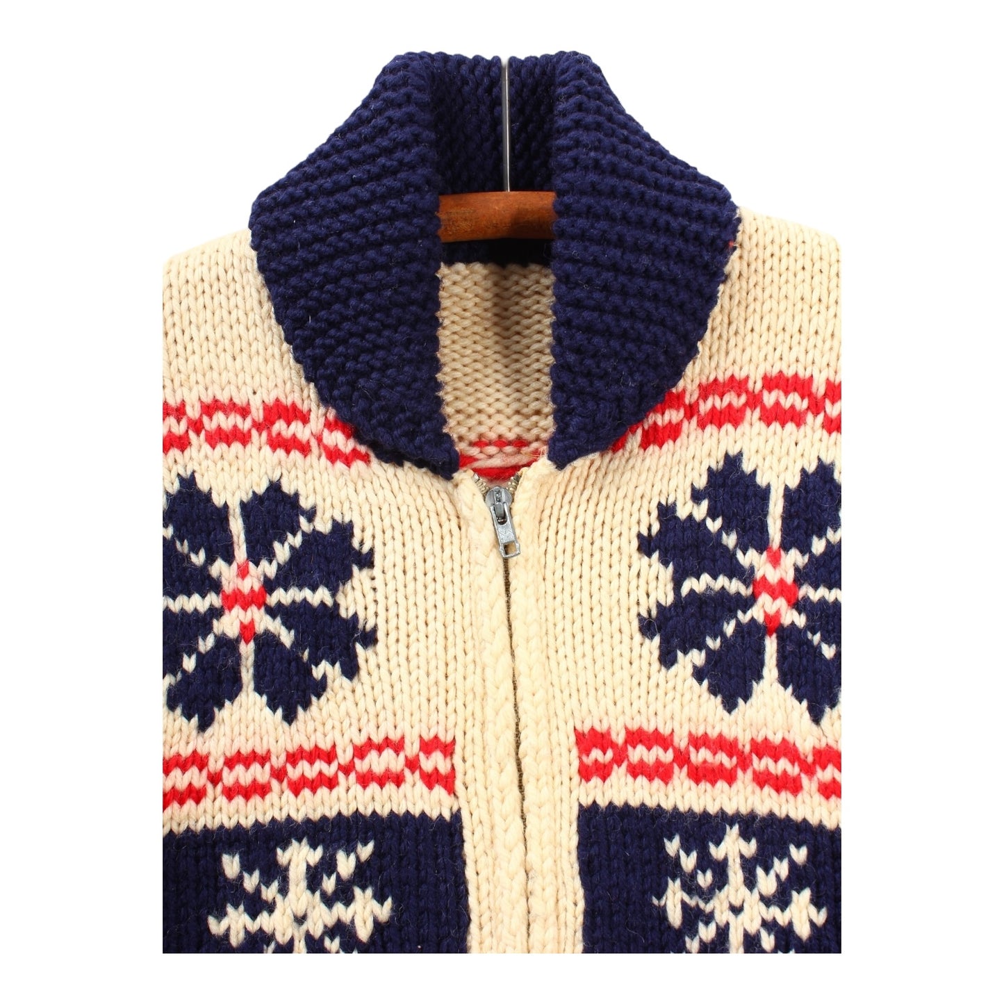 60s Cowichan style snowflake wool zip sweater Small