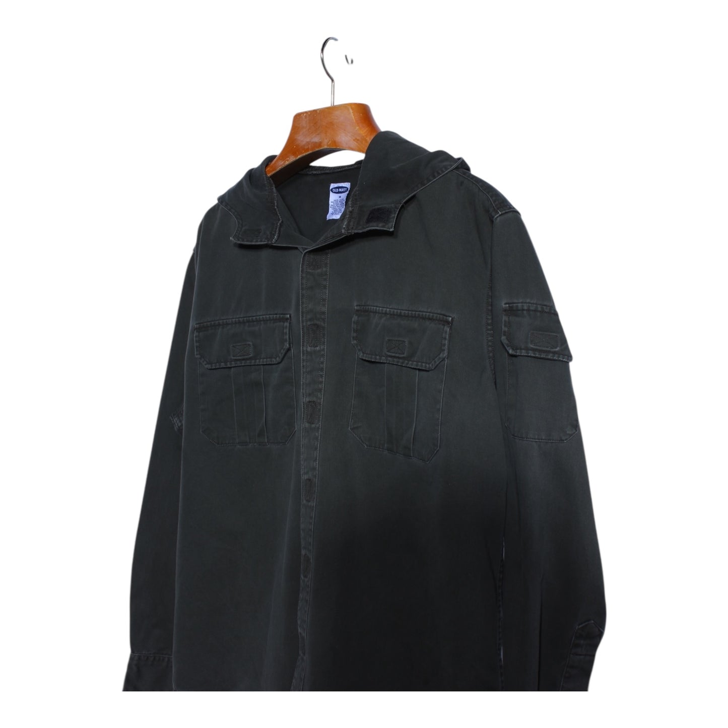 Y2k Old navy cotton velcro down hooded shirt medium