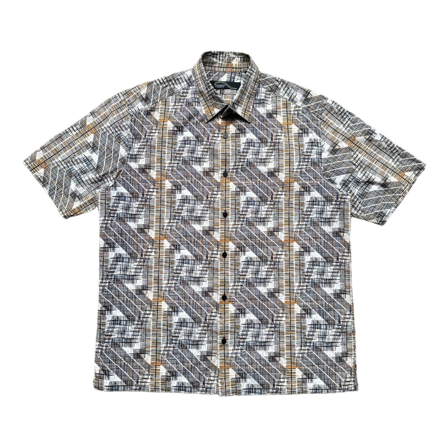 jhane barnes dress shirts Jhane Barnes Shirt Mens Medium Brown Abstract Long Sleeve Pocket Button Up Japan