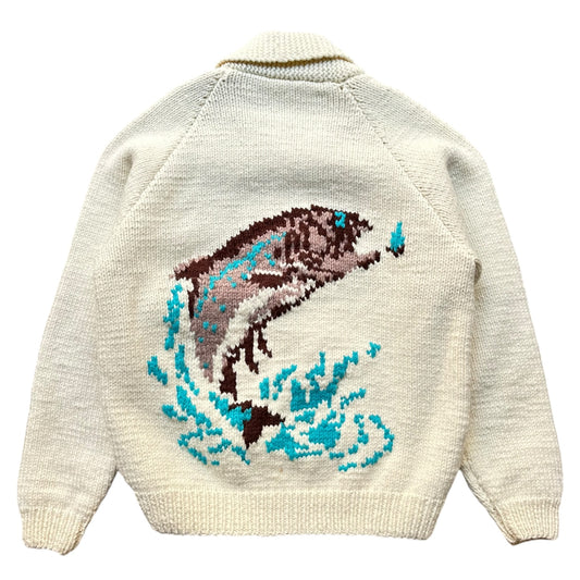 70s Trout cowichan zip sweater large