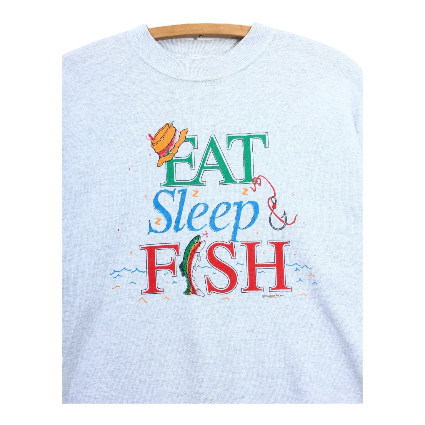 90s Eat sleep fish crewneck large