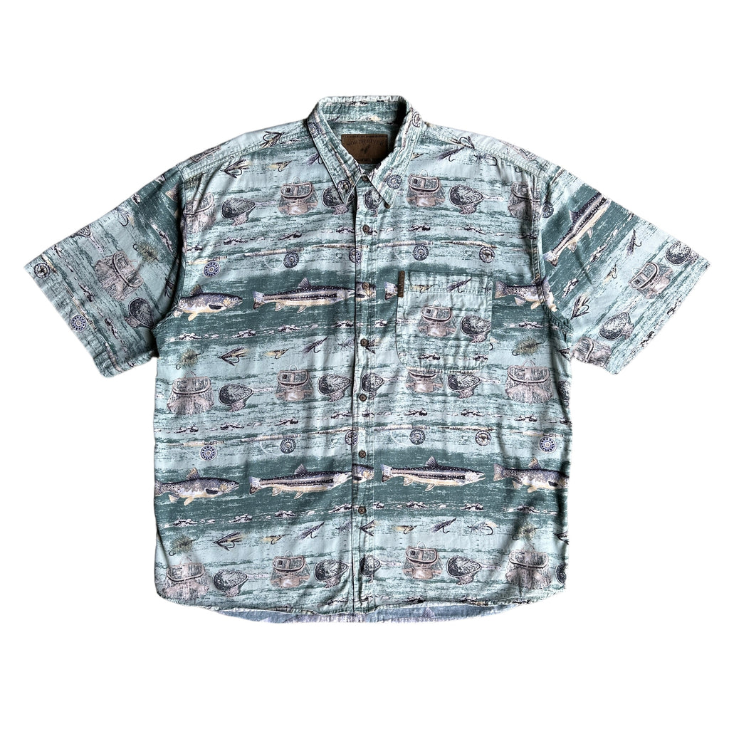 90s Fly fishing print shirt XL