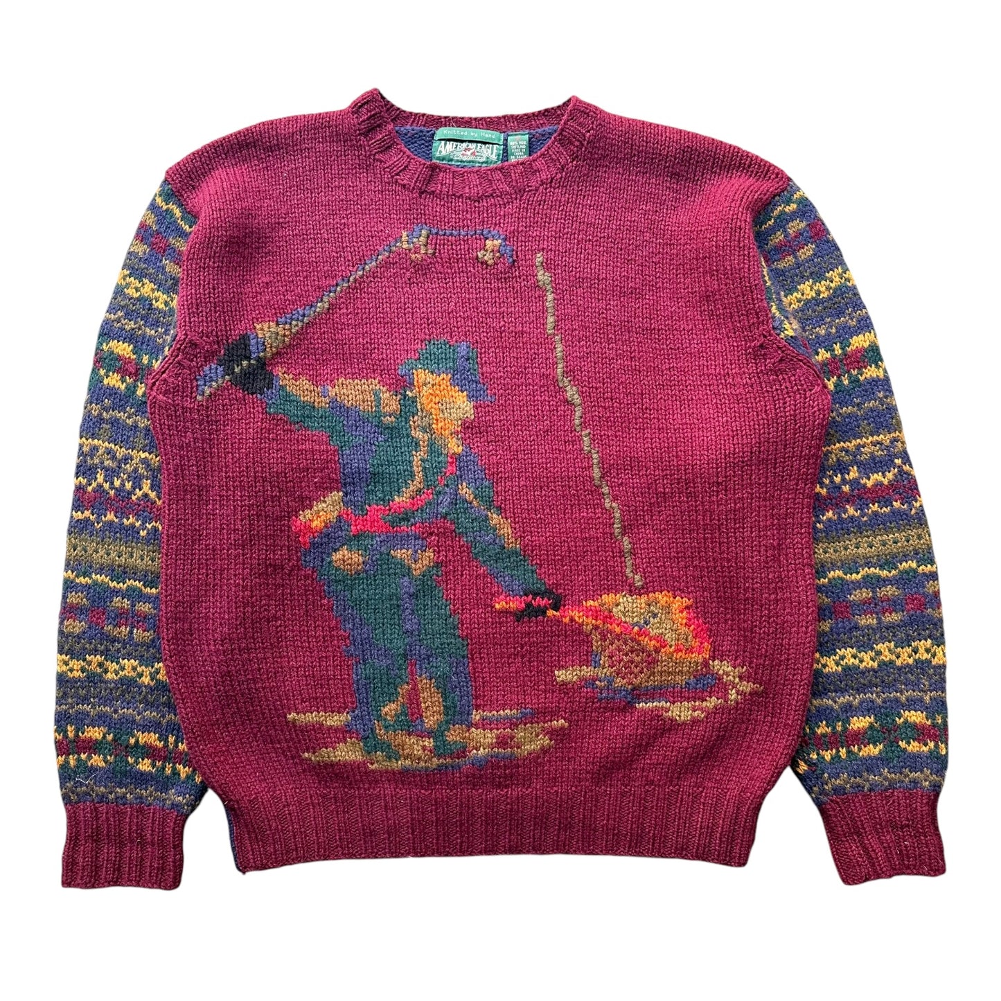 90s american eagle fly fishing shetland wool sweater L/XL