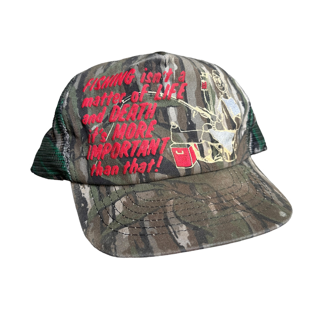 80s puff print fishing more important than life hat