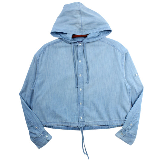 Polo Ralph Lauren hooded button up shirt. cropped short like a wading jacket  large