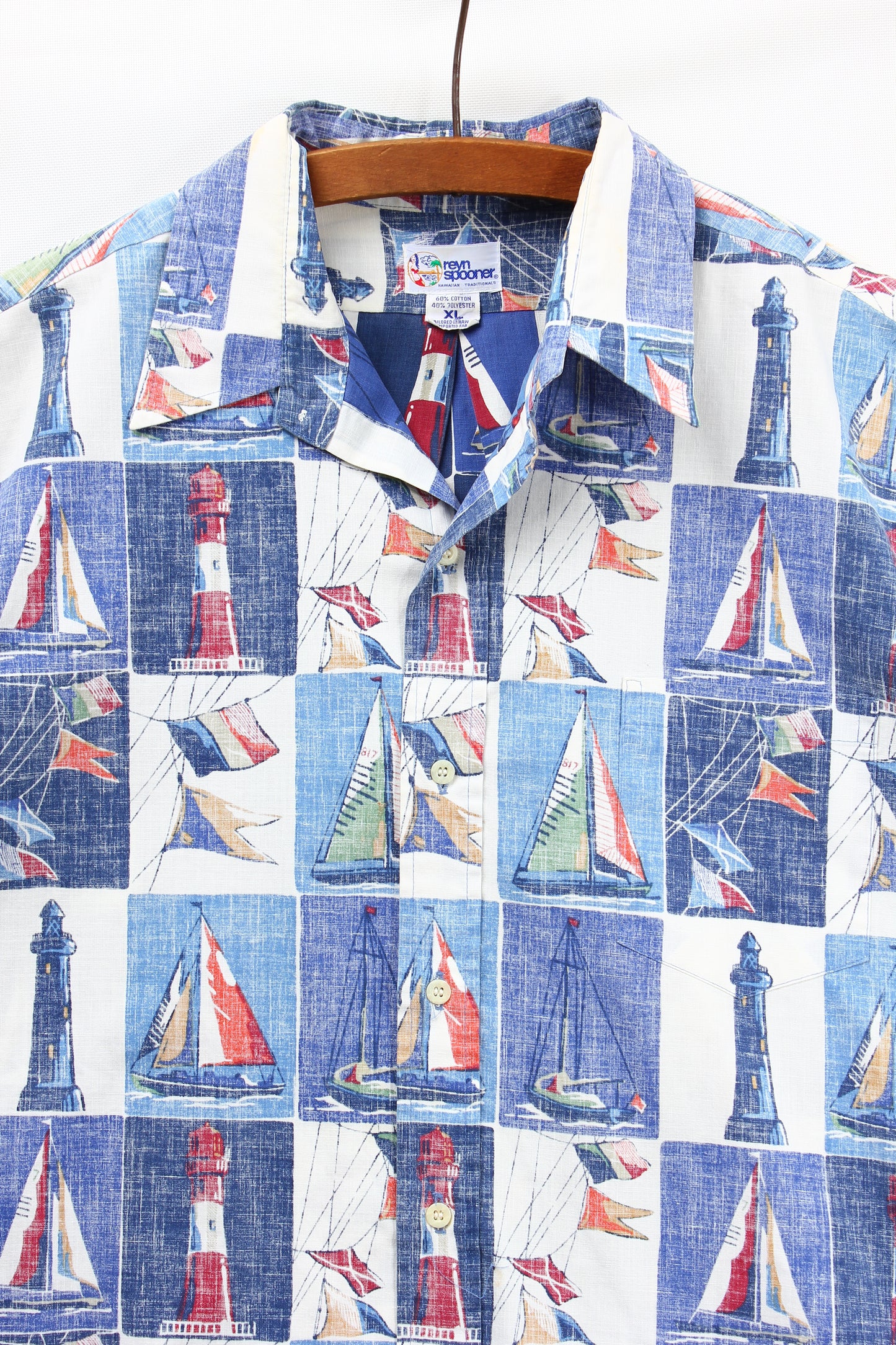 80s Reyn Spooner boat lighthouse button up XL