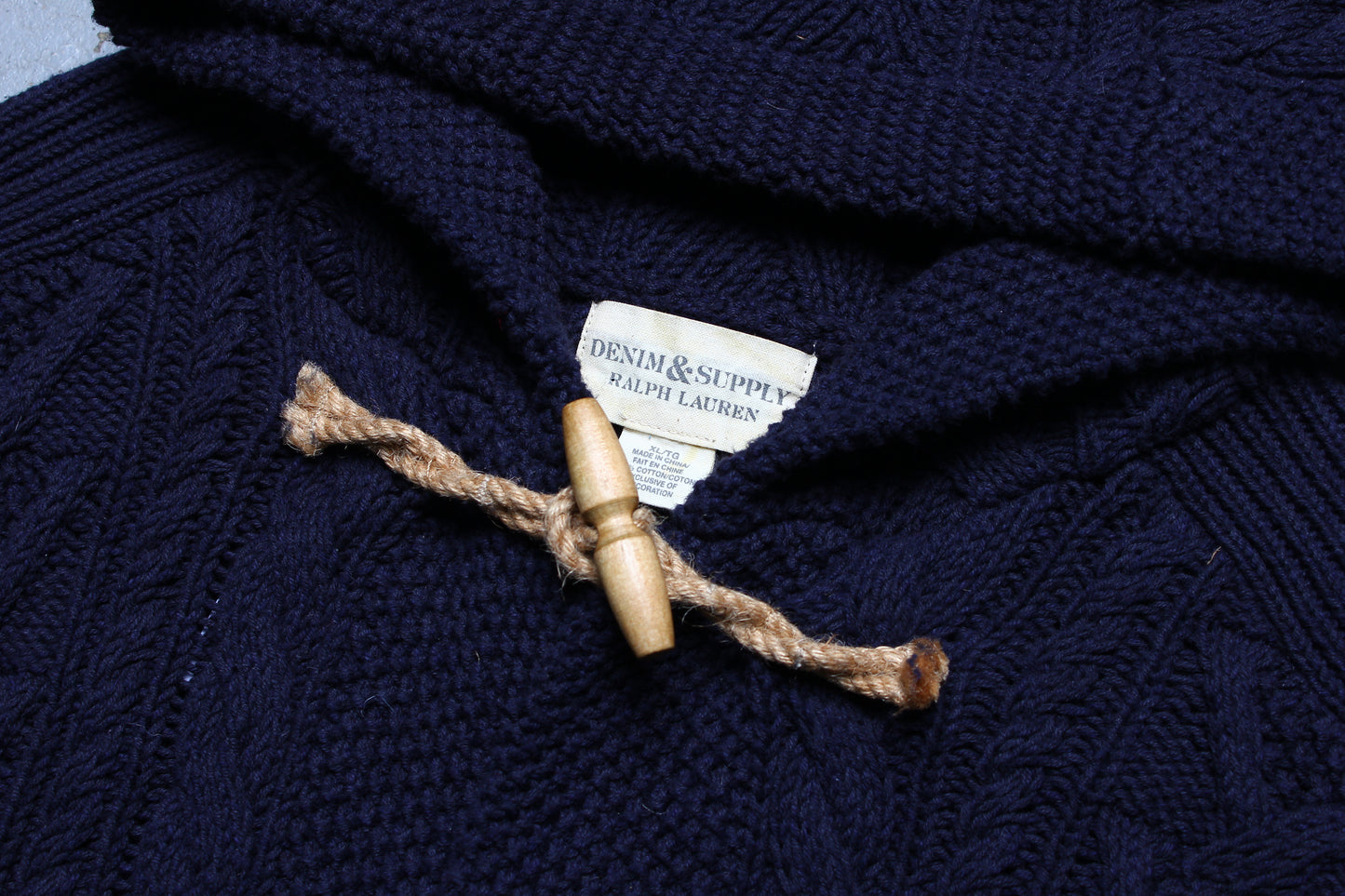 Ralph Lauren denim and supply cotton cable knit hooded toggle sweater large