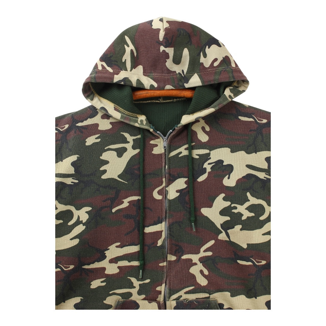80s Thermal lined camo zip hoodie large