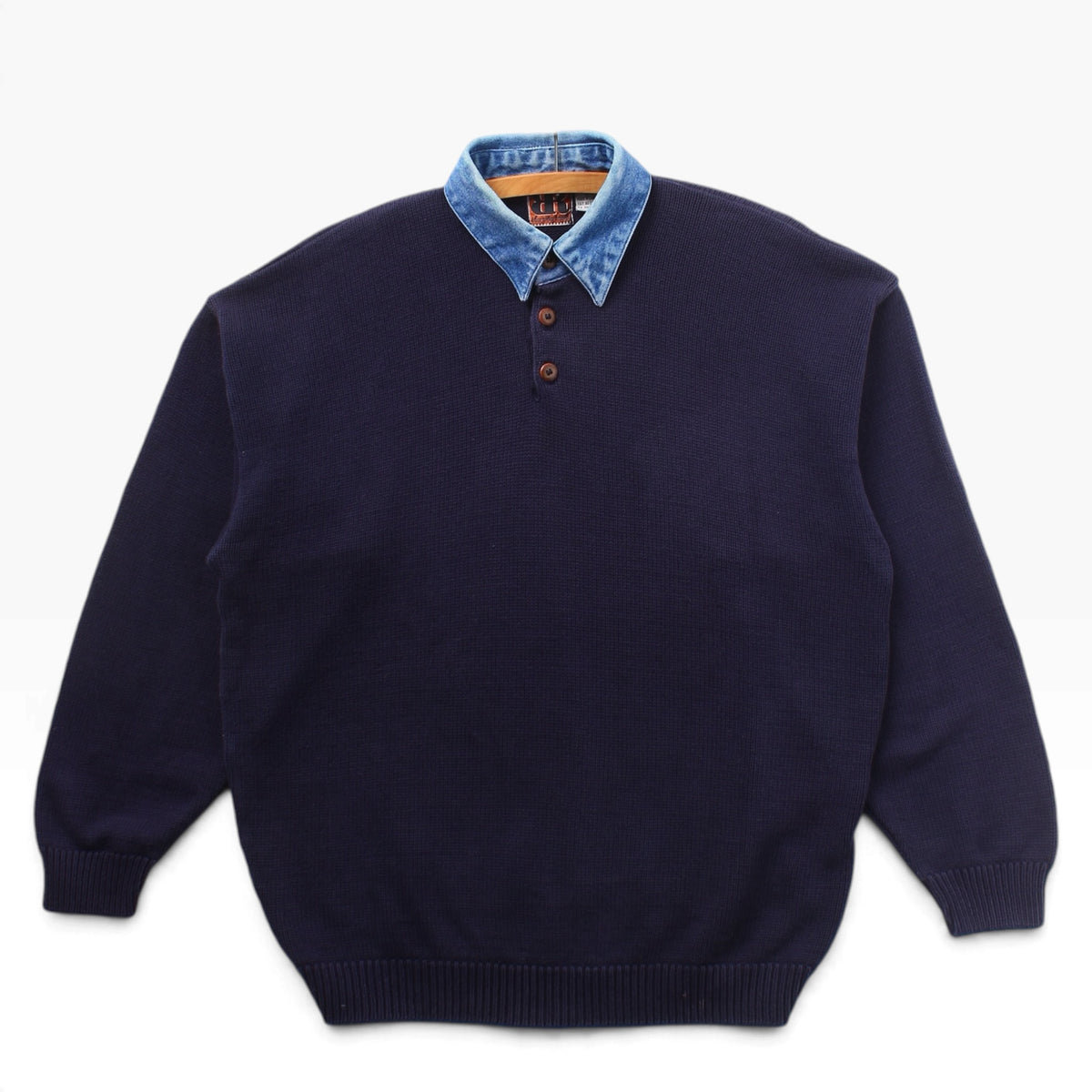 90s Cotton sweater denim collar medium