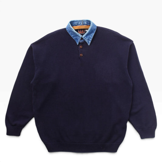 90s Cotton sweater denim collar medium