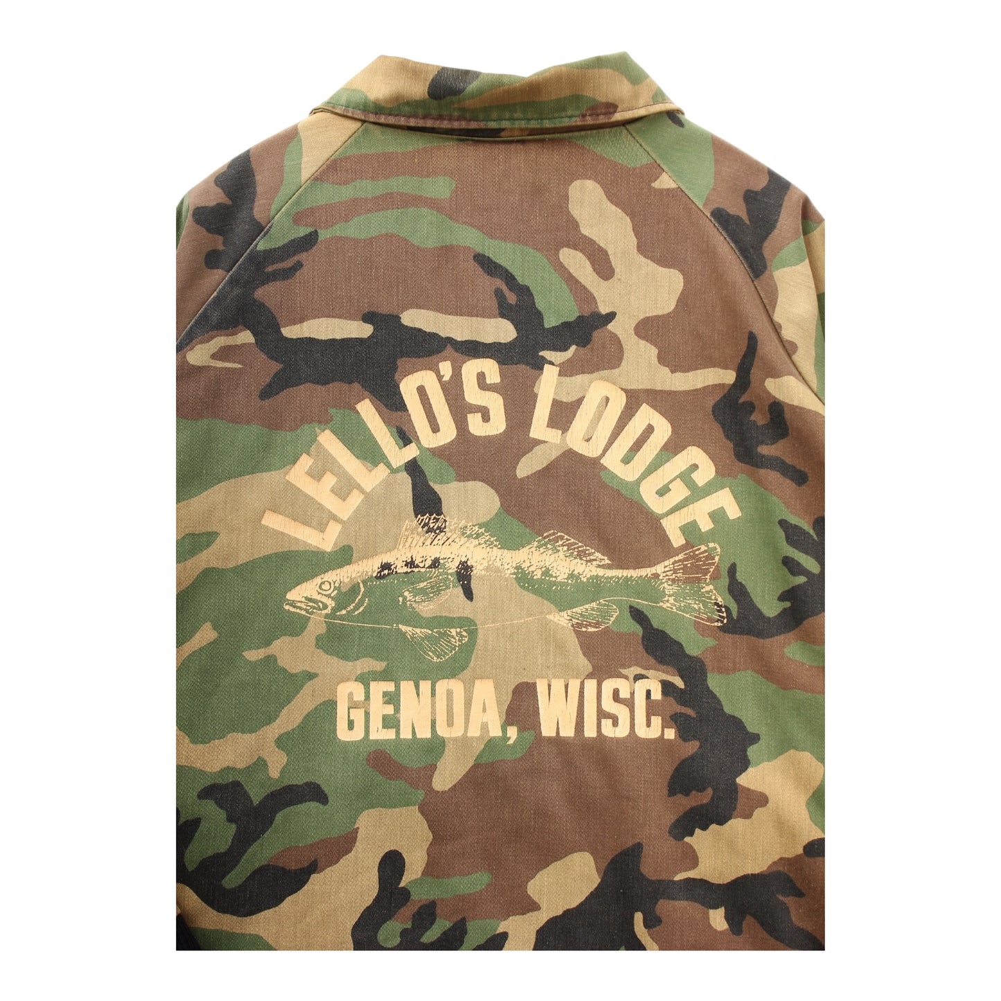 80s Lelos lodge walleye genoa wisconsin camo jacket XL