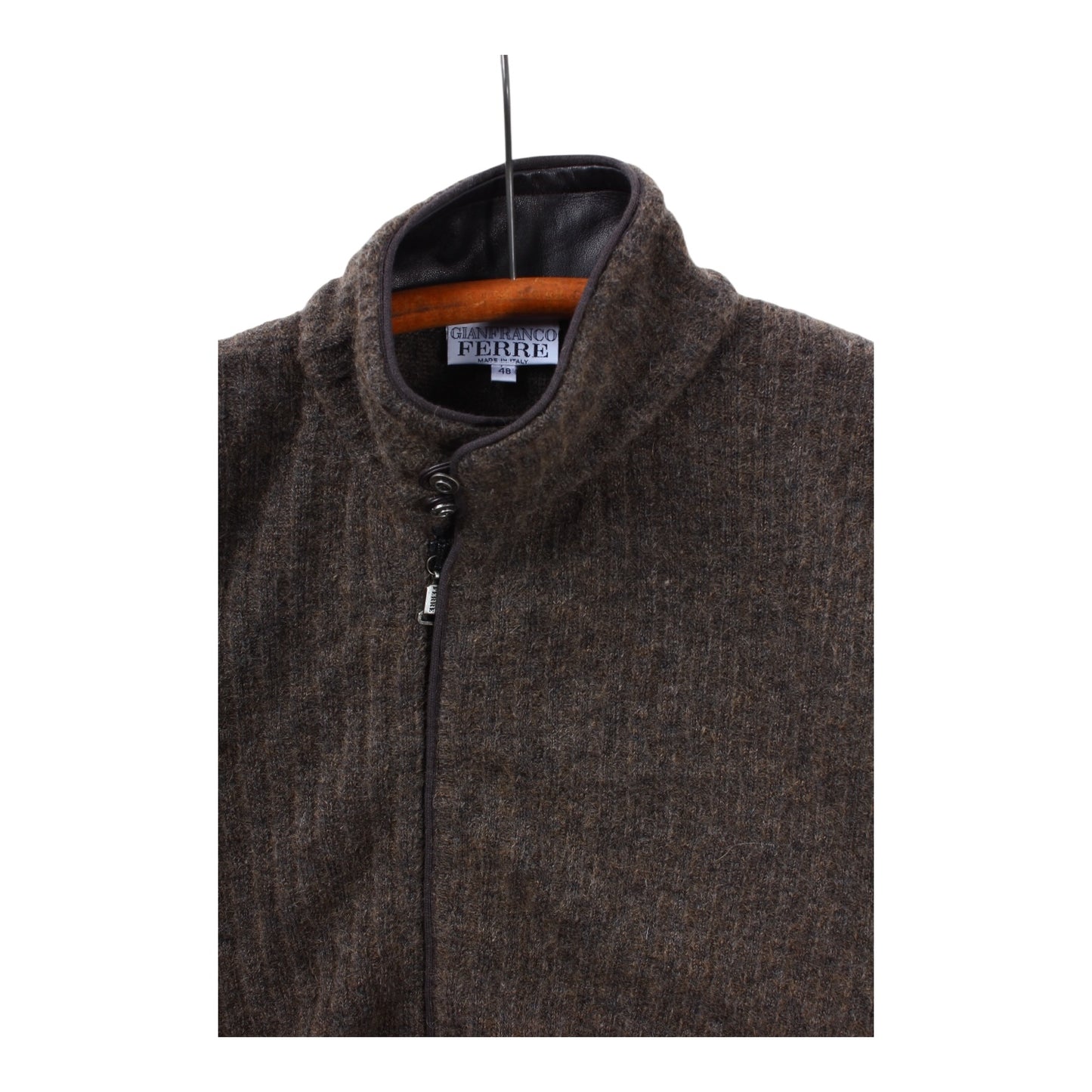 Gianfranco ferre wool and leather zip sweater XL