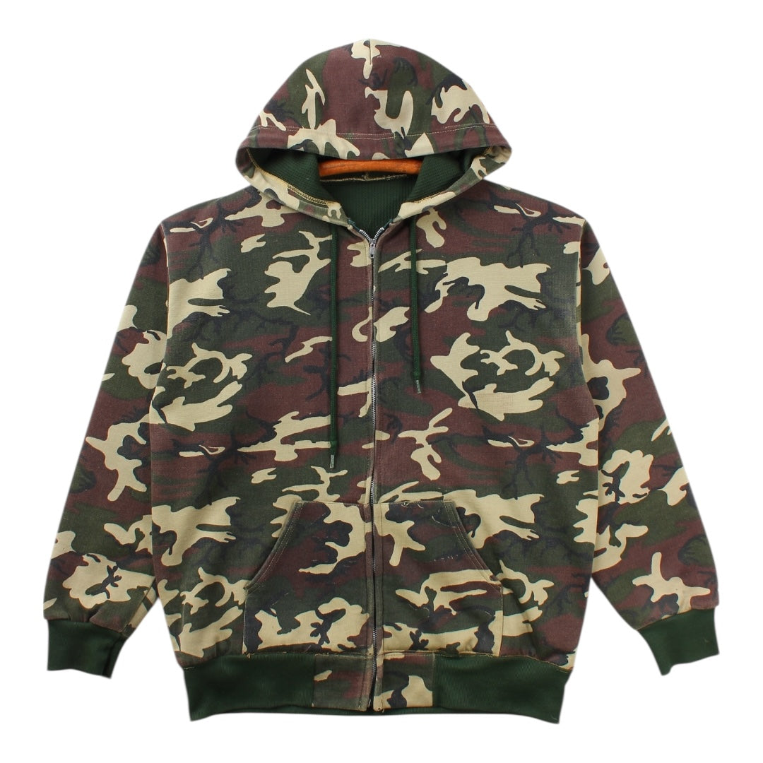 80s Thermal lined camo zip hoodie large