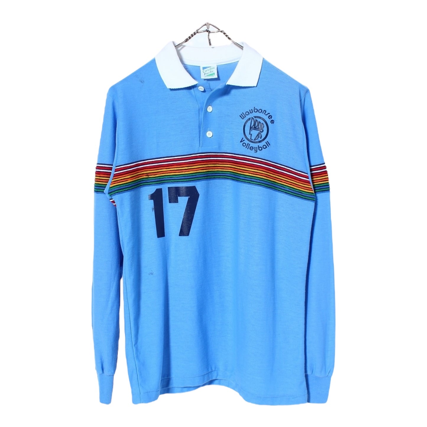 70s Waubonsee rainbow polo shirt small