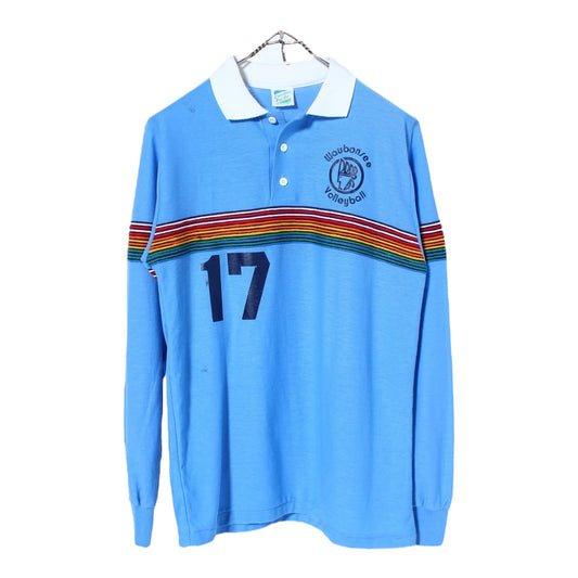 70s Waubonsee rainbow polo shirt small