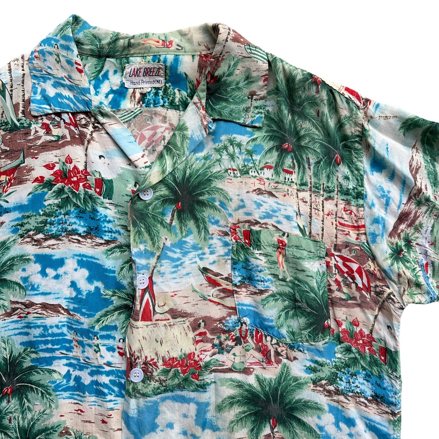 60s Rayon hand printed aloha shirt small