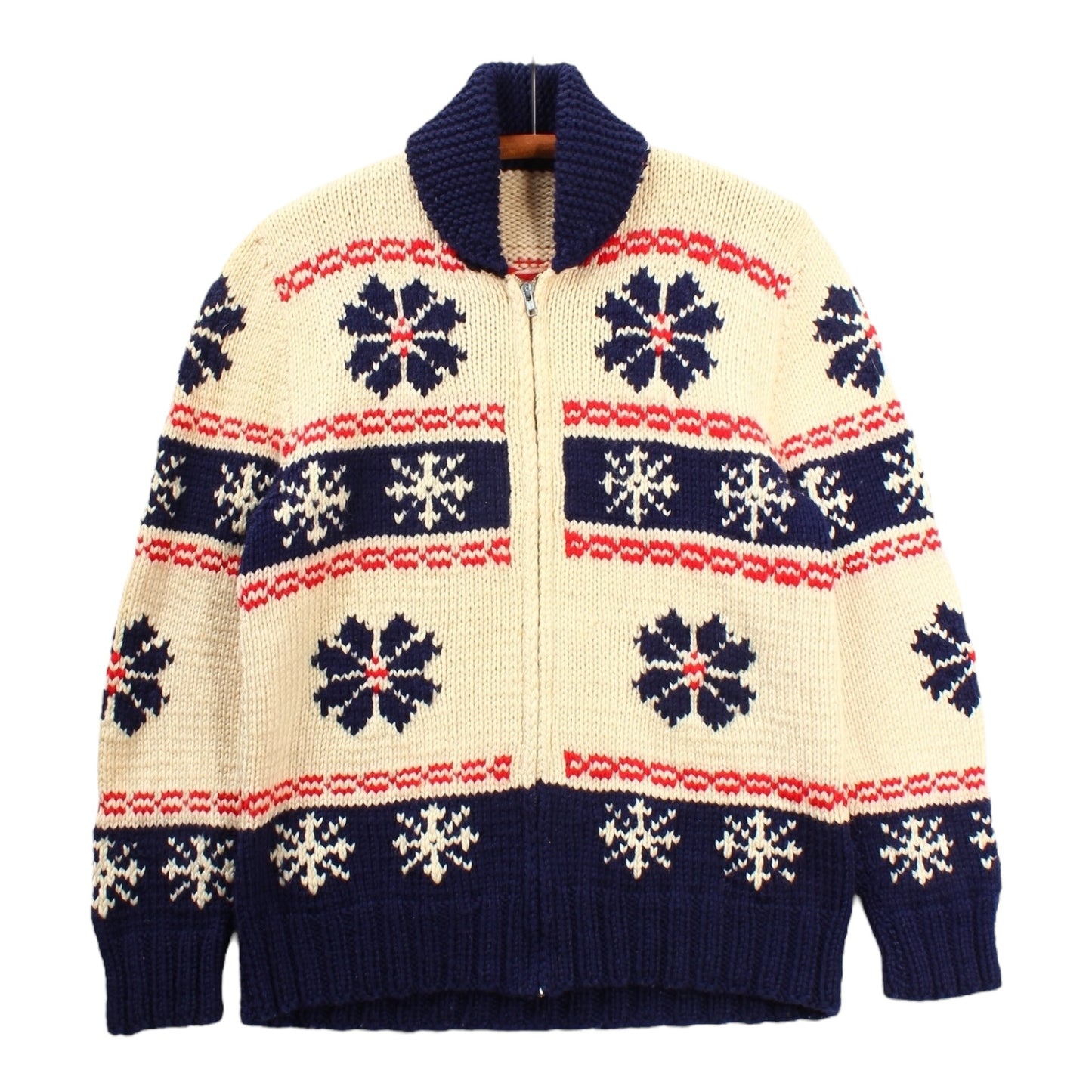 60s Cowichan style snowflake wool zip sweater Small